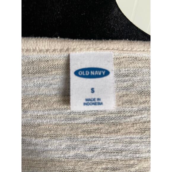Old Navy Womens Top Size S Beige White Stripe Split Neck Knit Short Sleeve - Picture 8 of 9